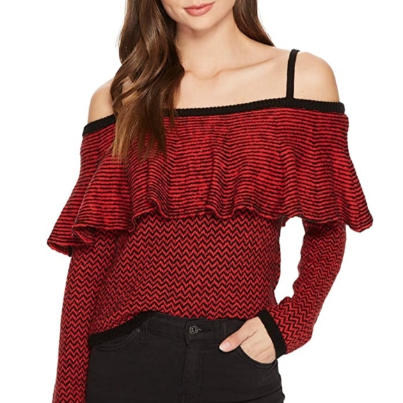 BB DAKOTA Debeney Striped Off-the-shoulder Sweater - Picture 3 of 13